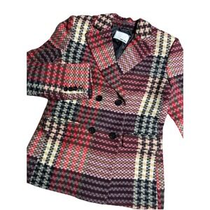 WE-AR4 Blazer M Red Multi Double B Houndstooth‎ Check Wool Blend Made In USA NEW